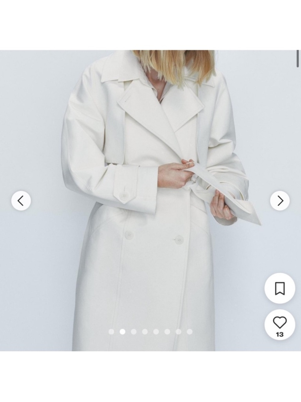 Massimo Dutti Cream Double-Breasted Trench Coat